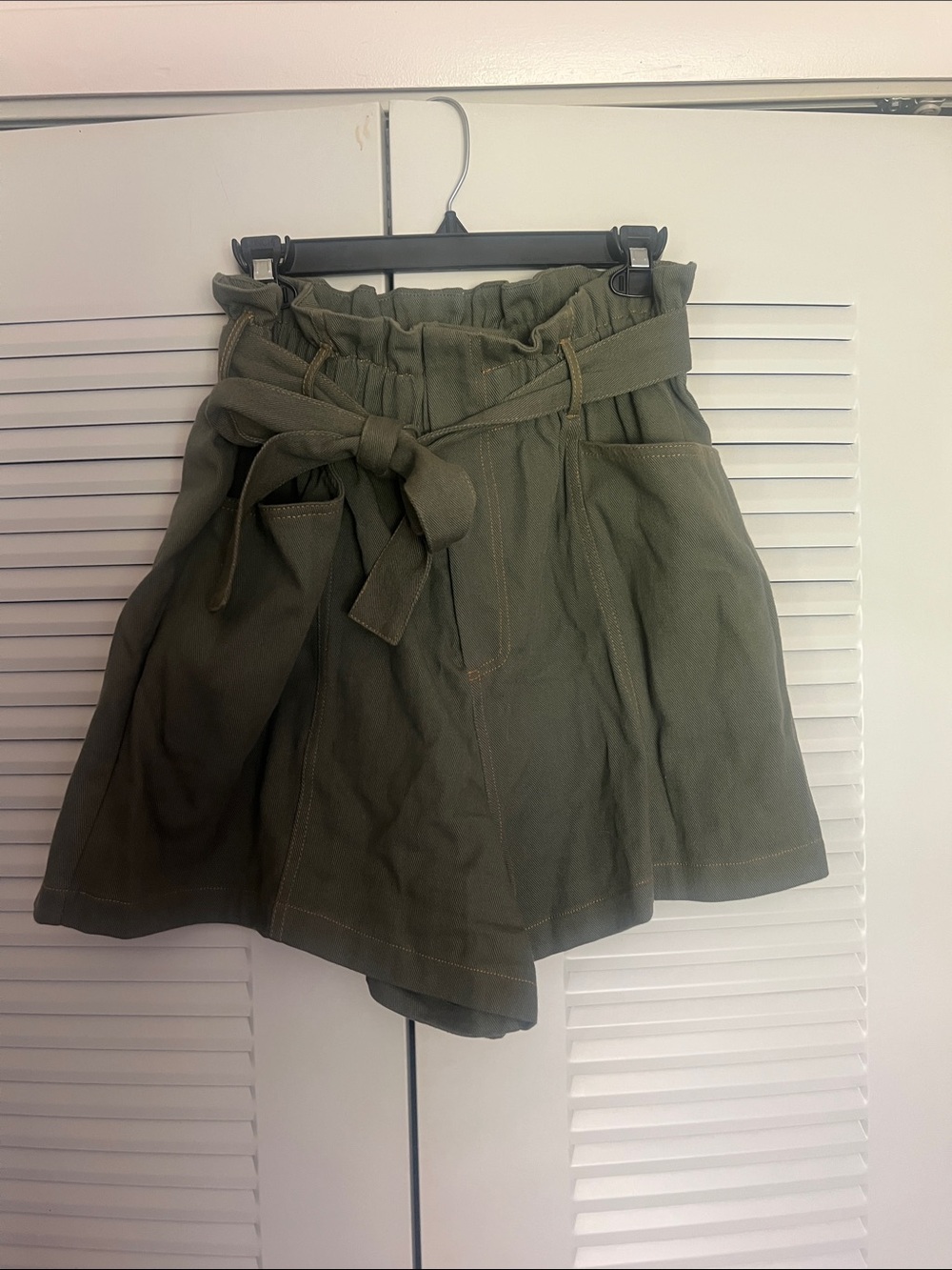 All in Favor Olive Green Paperbag Waist Shorts